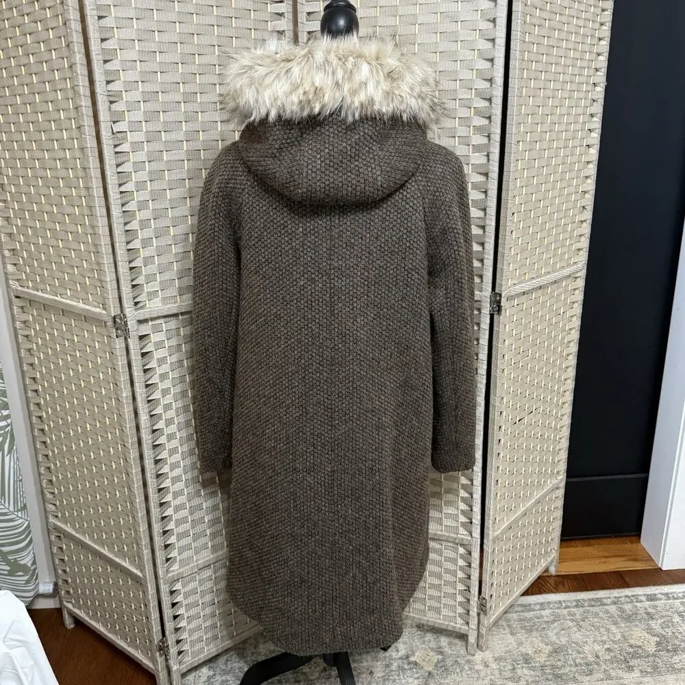 Eliza J Hooded Wool Coat Women’s M Brown Removable Fur Trim Snap Front NEW - Picture 3 of 12